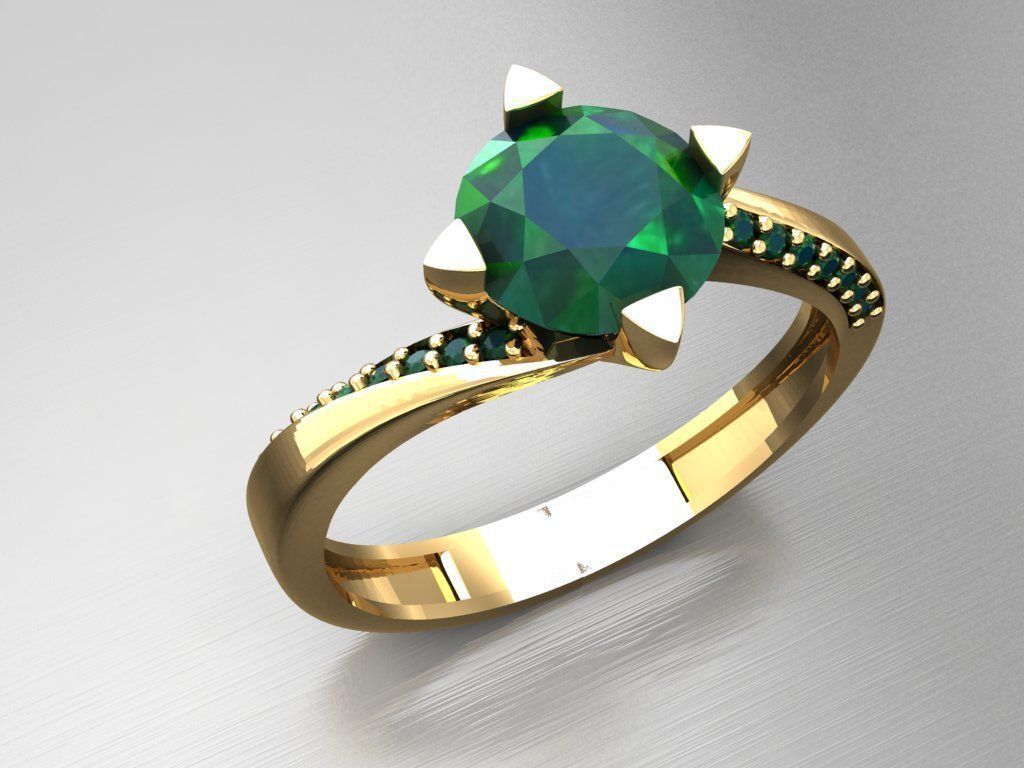 T007- Diamond solitarie ring 3D print model_3