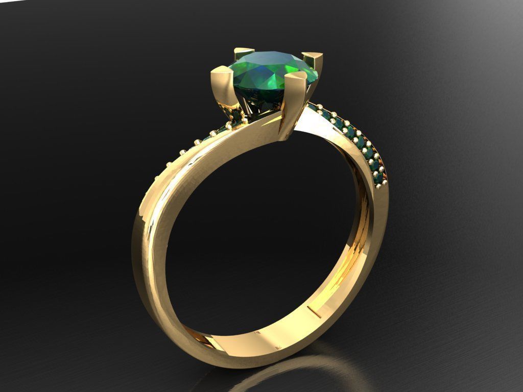 T007- Diamond solitarie ring 3D print model_4