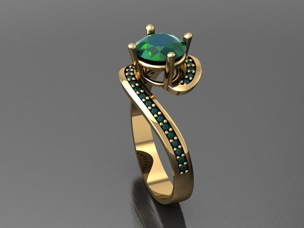 T008- Diamond solitarie ring 3D print model_3