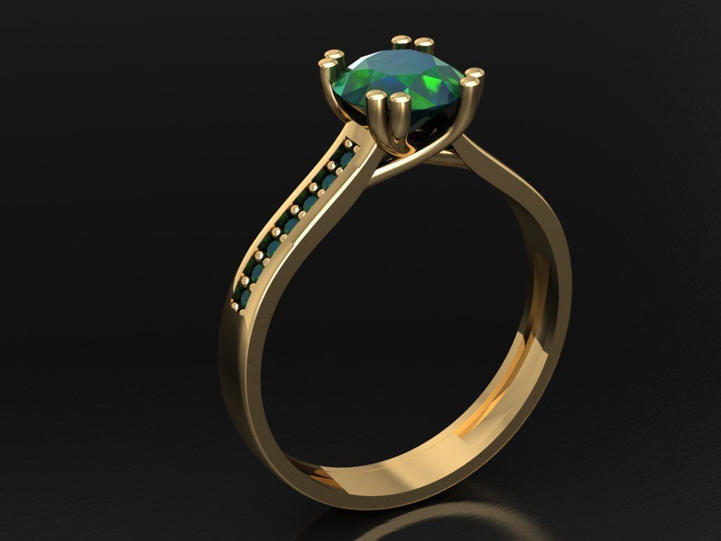 T009- Diamond solitarie ring 3D print model_3