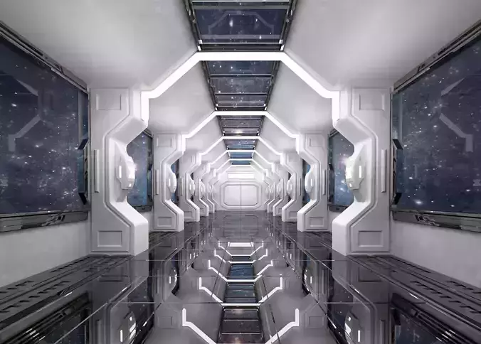 SCI FI INTERIOR SCENE SPACE SHIP Low-poly 3D model