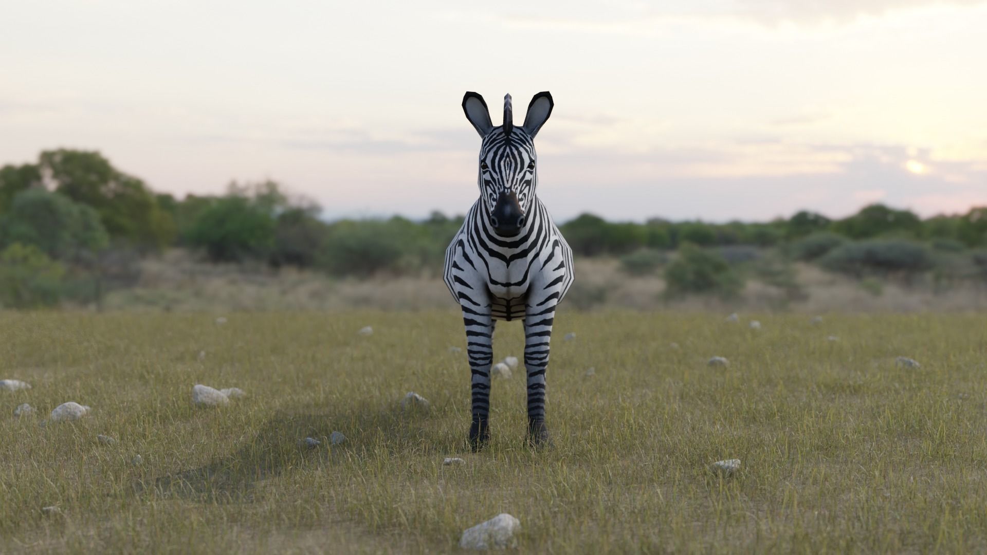 Zebra donkey Low-poly 3D model_3