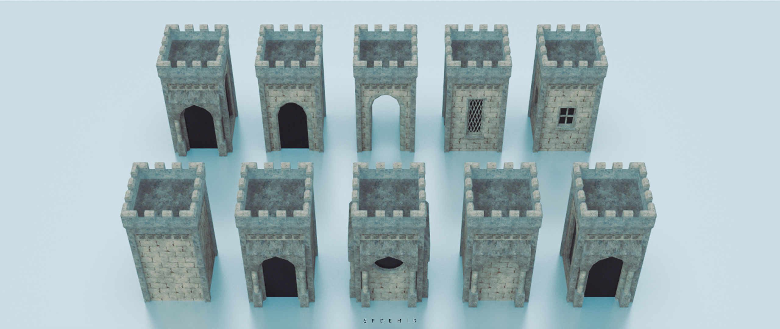 Medieval Small Tower Pack Low-poly 3D model_2