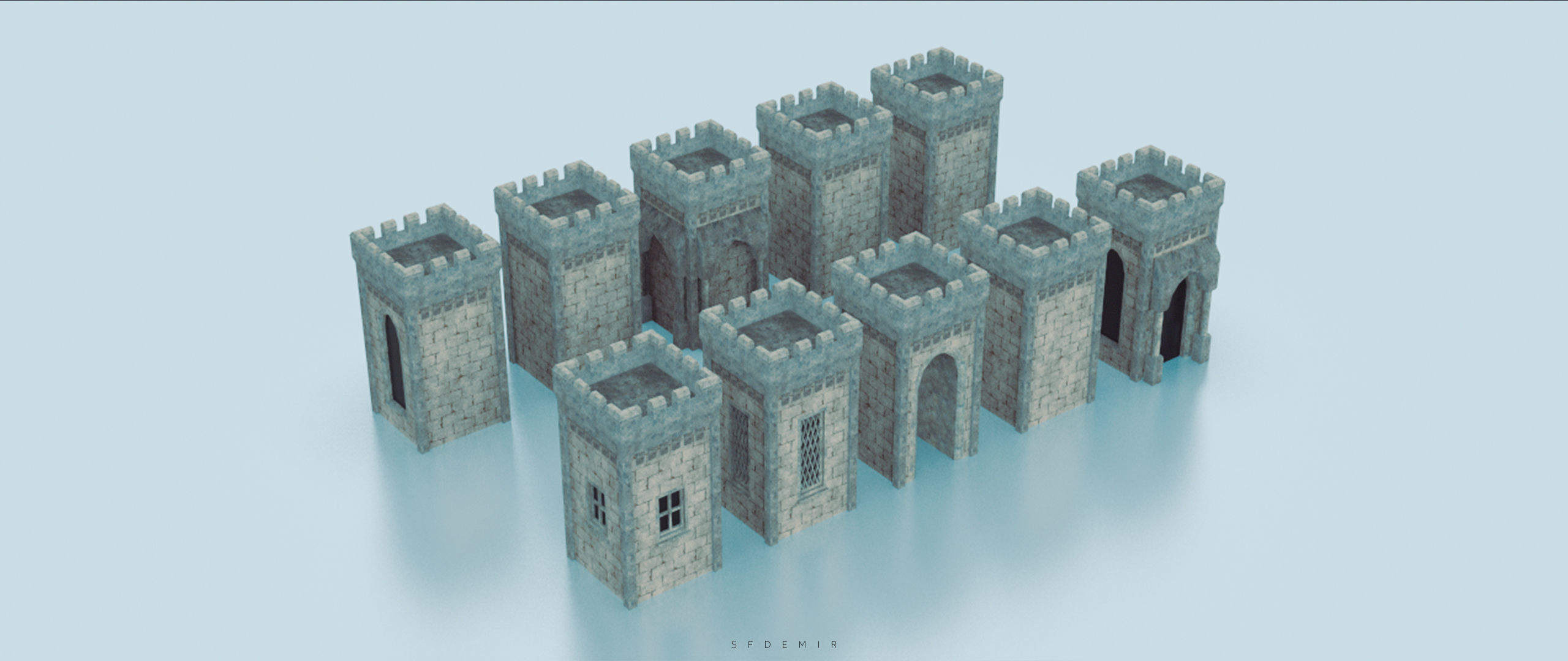 Medieval Small Tower Pack Low-poly 3D model_5