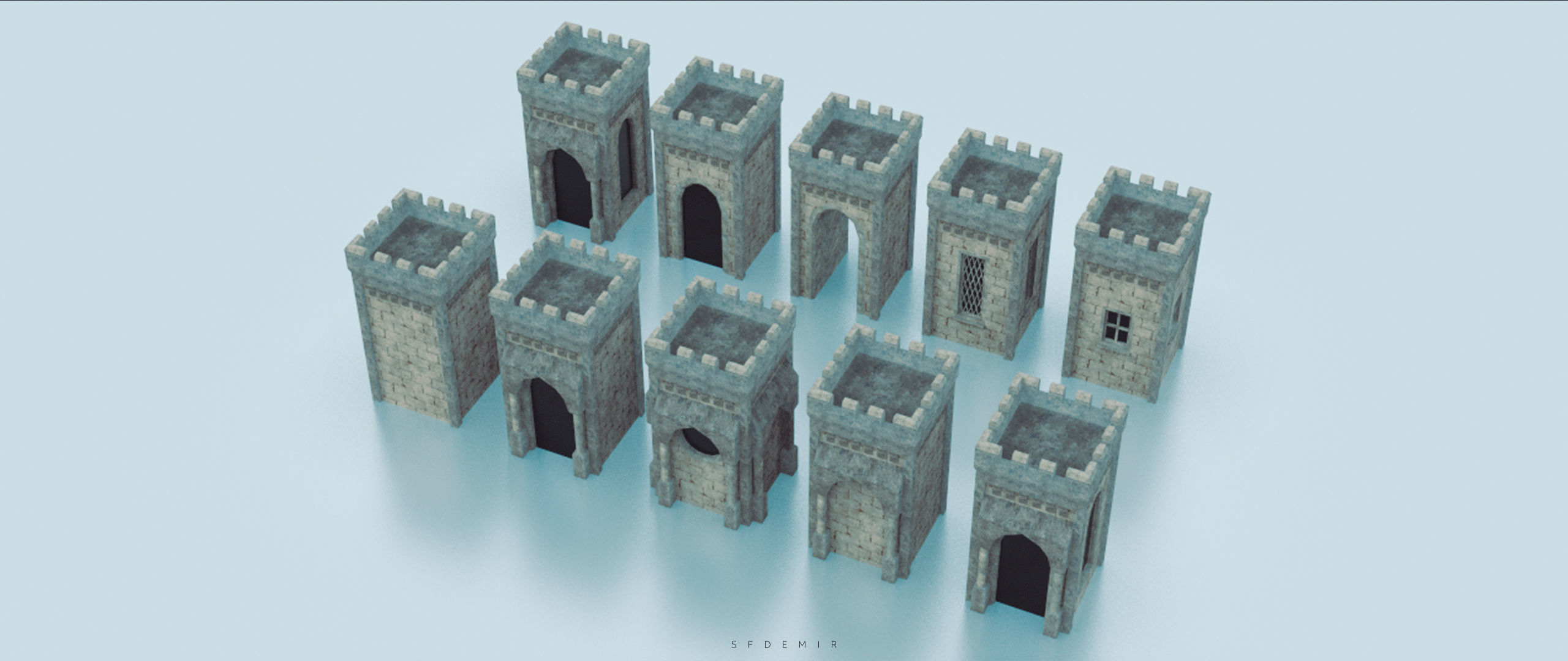 Medieval Small Tower Pack Low-poly 3D model_4