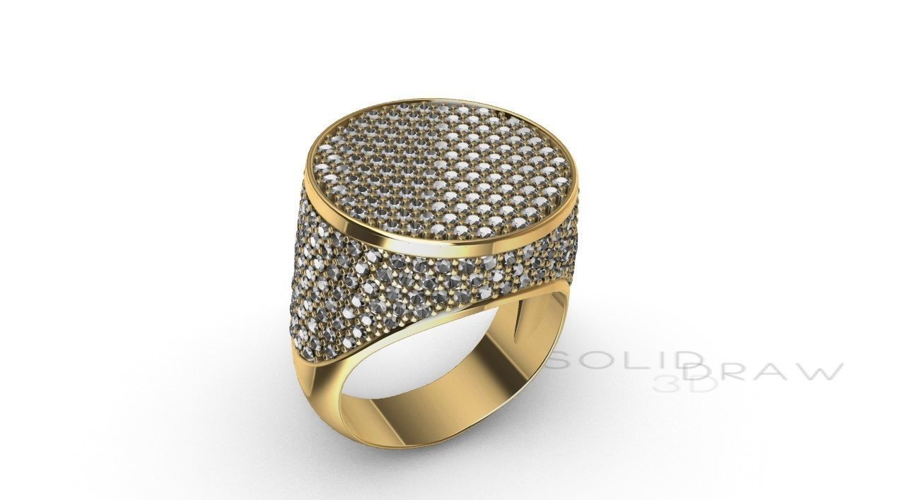 Ring Men Round Diamond Ice Ring 3D print model 3D print model_2