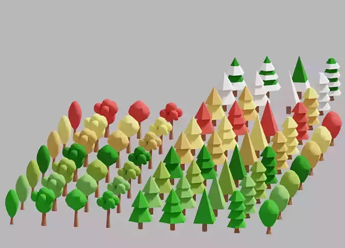 Cartoon Simple Trees Pack Assest Low-poly 3D model