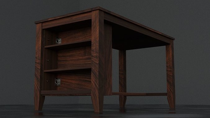 table 3d model wooden desk with shelves 3D model
