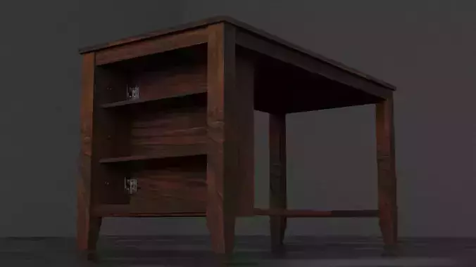 table 3d model wooden desk with shelves 3D model