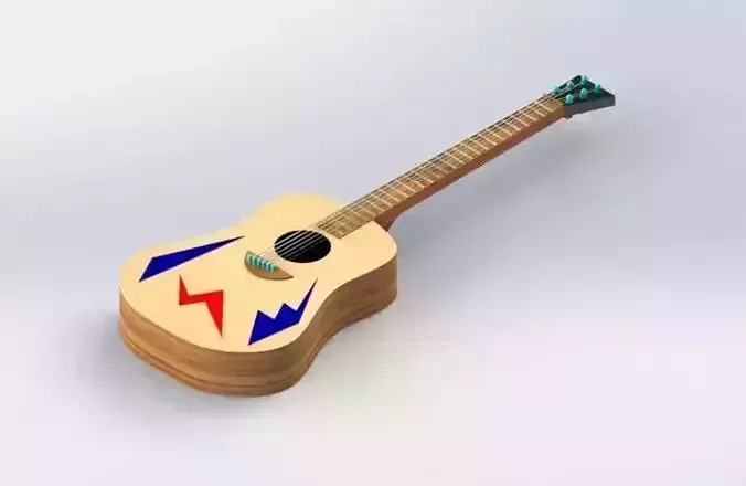 Cithara acoustic guitar with lightning bolt 3D print model