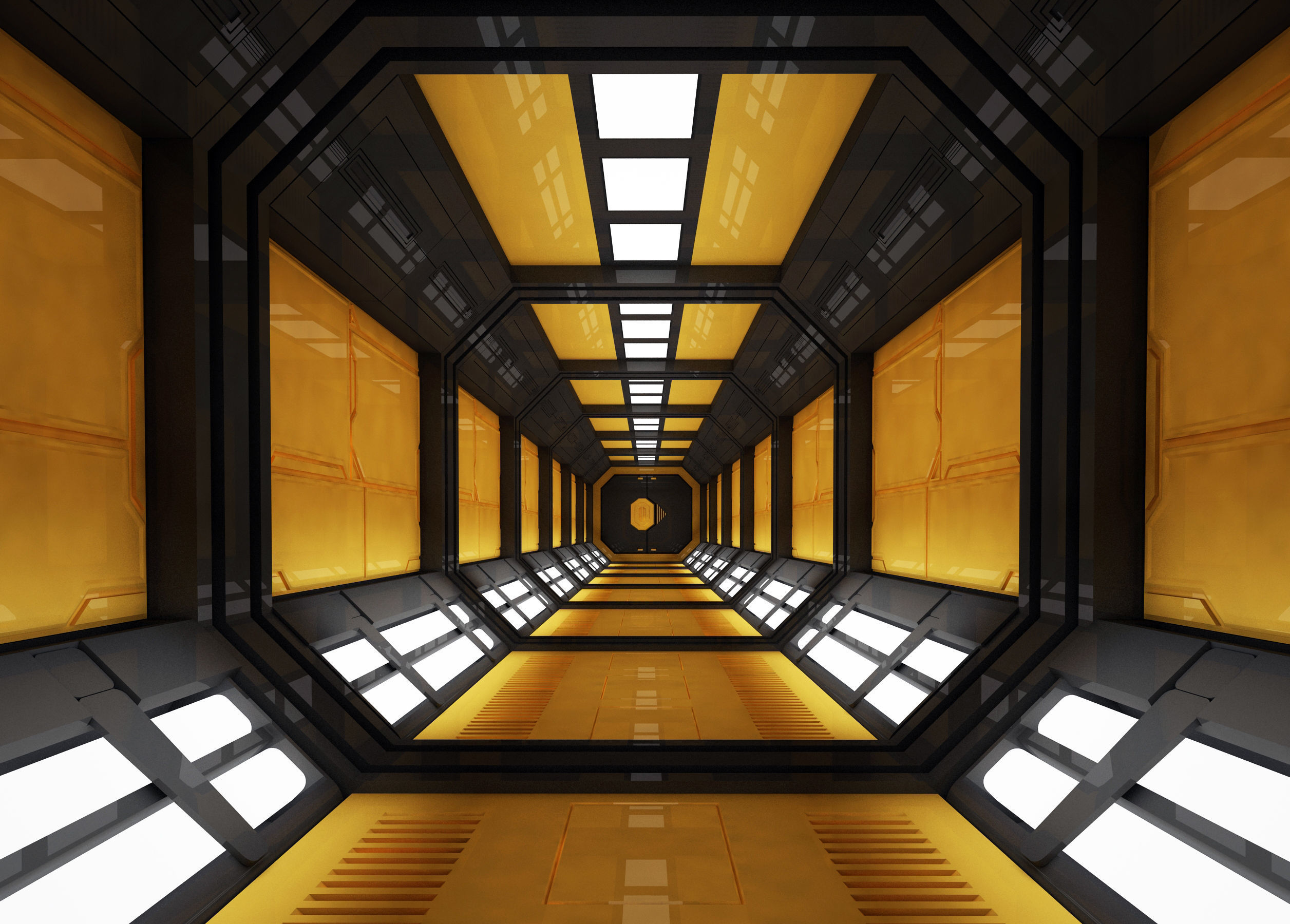 SCI FI INTERIOR SCENE SPACE SHIP CORRIDOR Low-poly 3D model_2