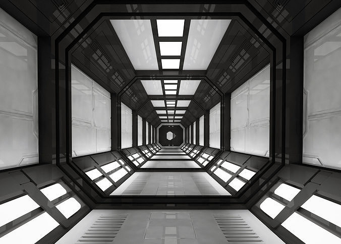 SCI FI INTERIOR SCENE SPACE SHIP CORRIDOR Low-poly 3D model