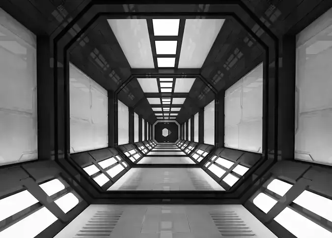 SCI FI INTERIOR SCENE SPACE SHIP CORRIDOR Low-poly 3D model