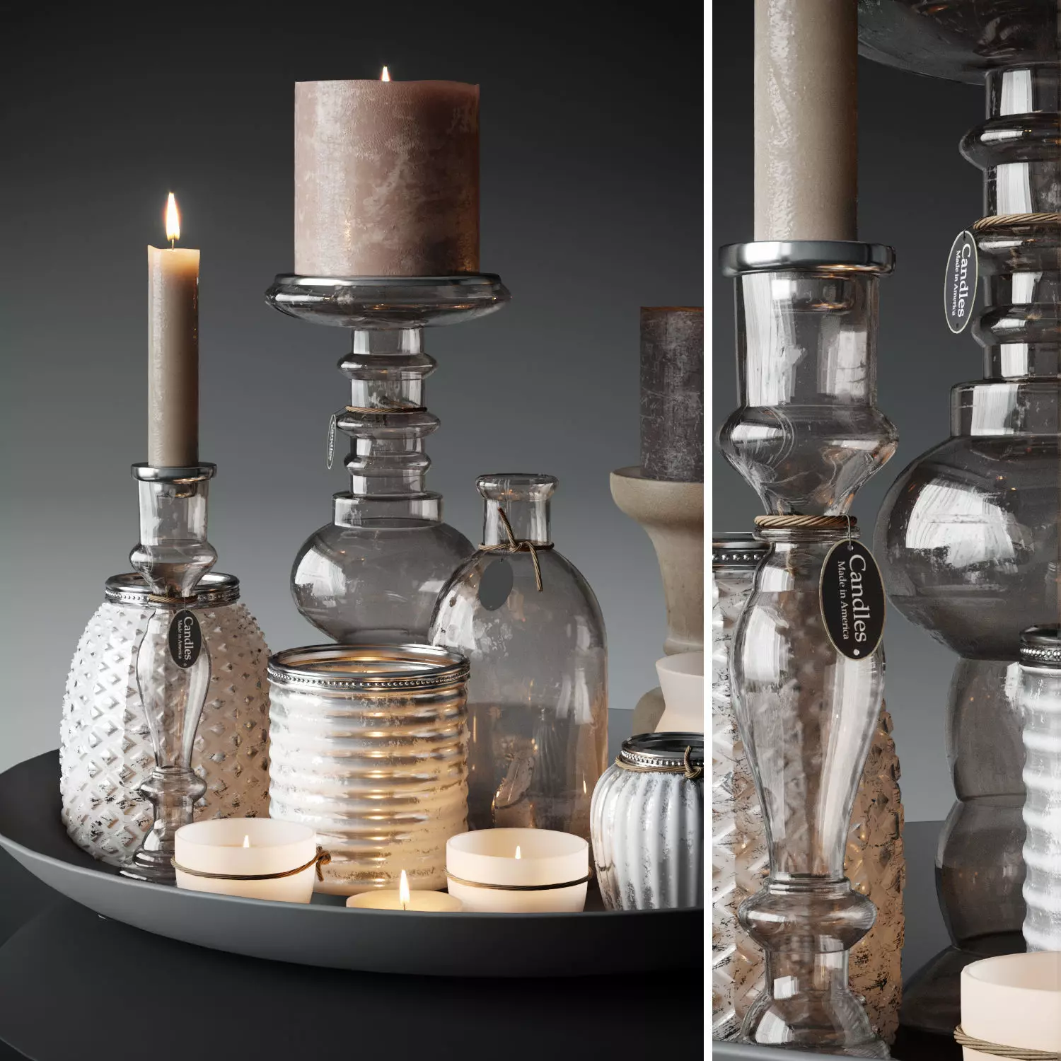 Candles Set glass vases and candle holders 3D model