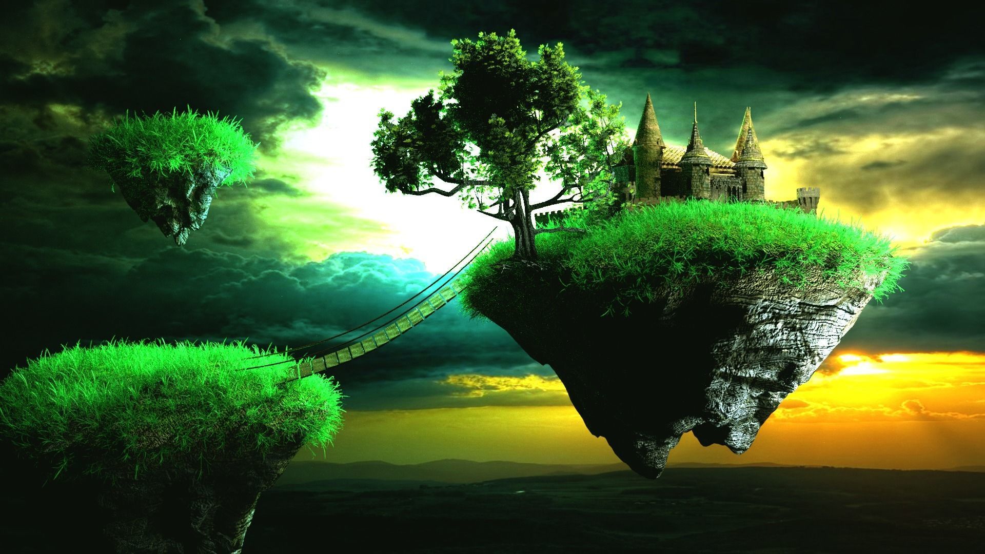 Land of Mysteries Complete Scene Floating Islands and Castle Low-poly 3D model_3