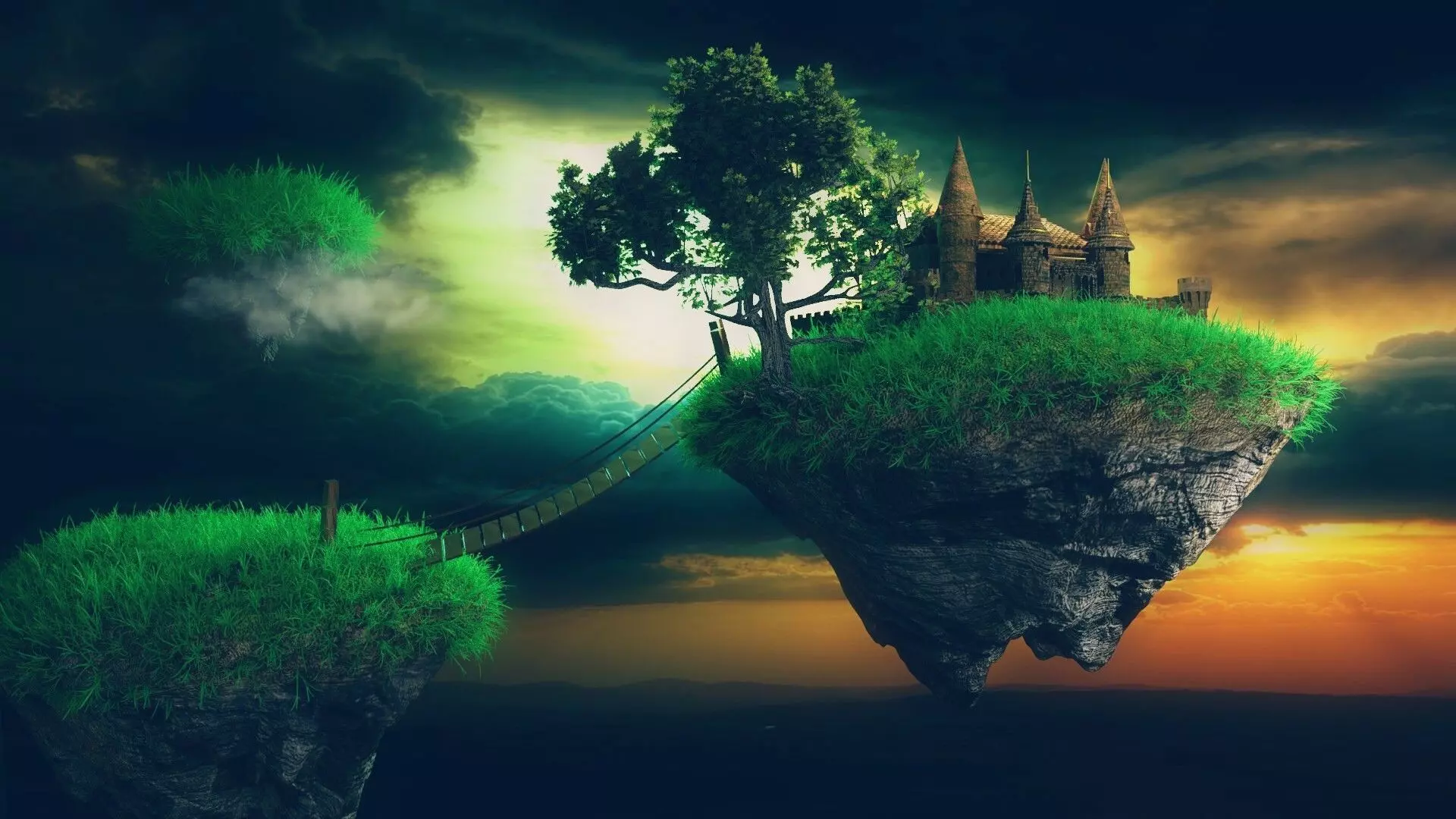 Land of Mysteries Complete Scene Floating Islands and Castle Low-poly 3D model_0