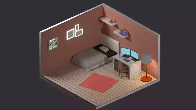 low poly and isometric room for blender Low-poly 3D model