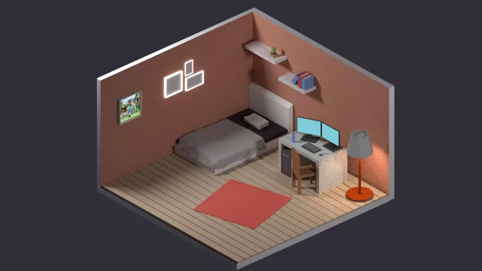 low poly and isometric room for blender Low-poly 3D model_0