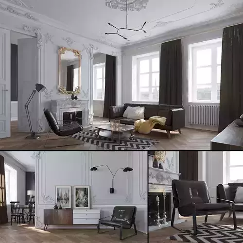 Paris Mid-Century Livingroom 3D model