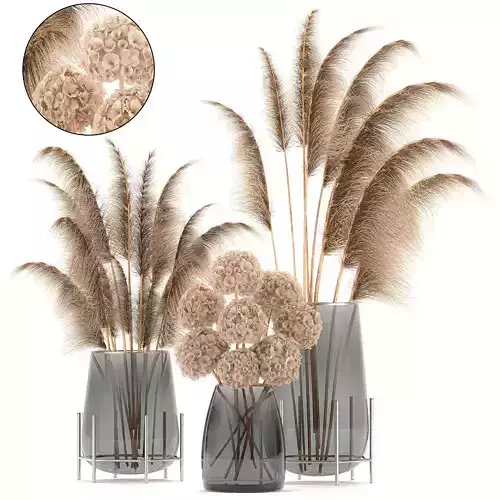 Bouquet of dried flowers in a vase 101 3D model