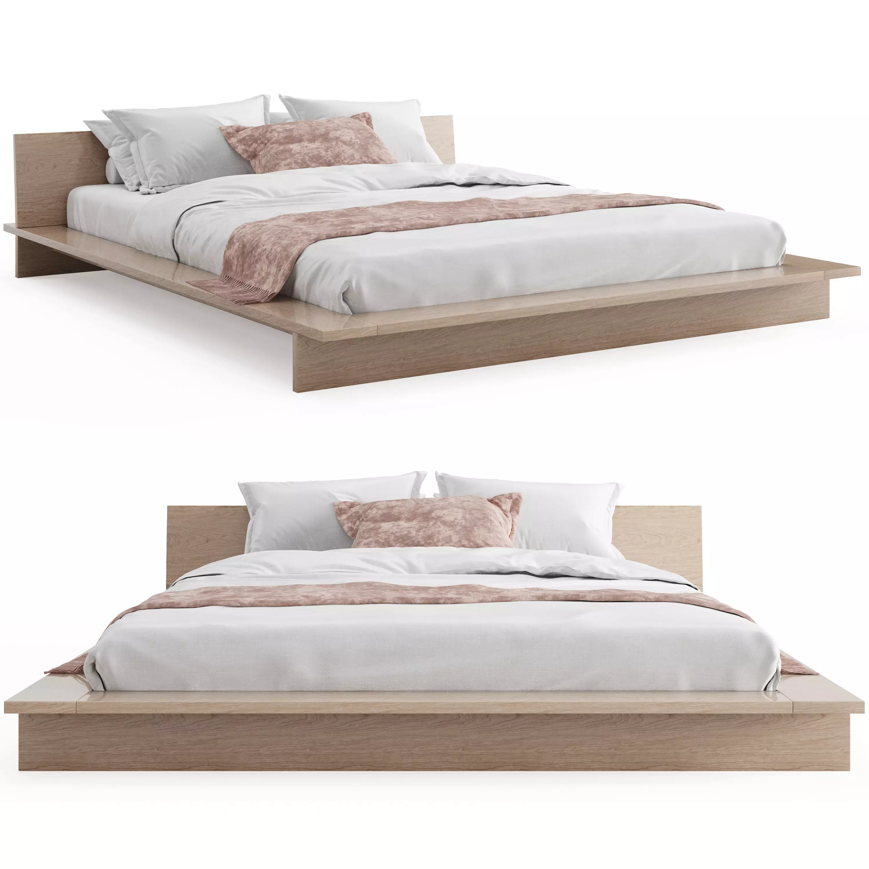 Oregon Wooden Platform Bed 3D model