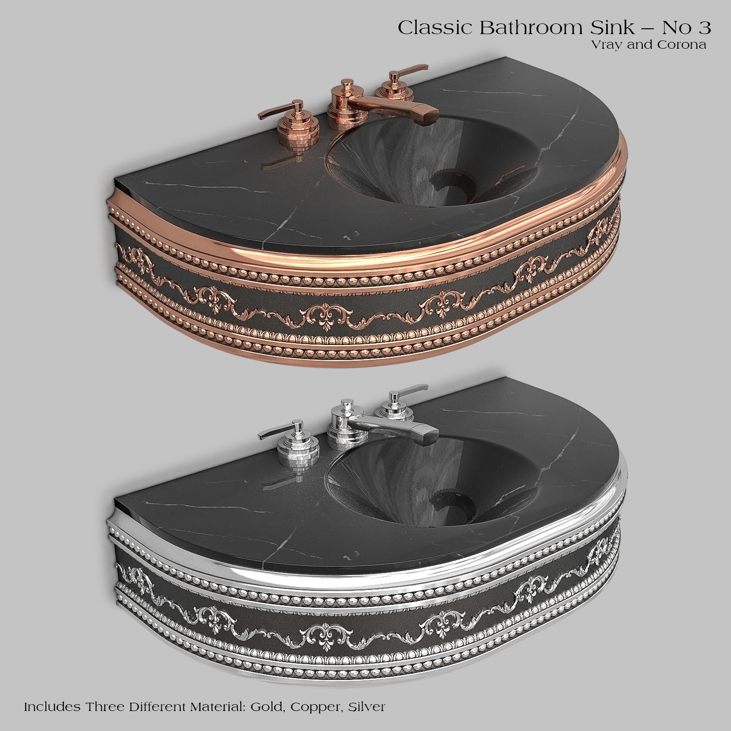 Classic Wash Basin 3 3D model_1