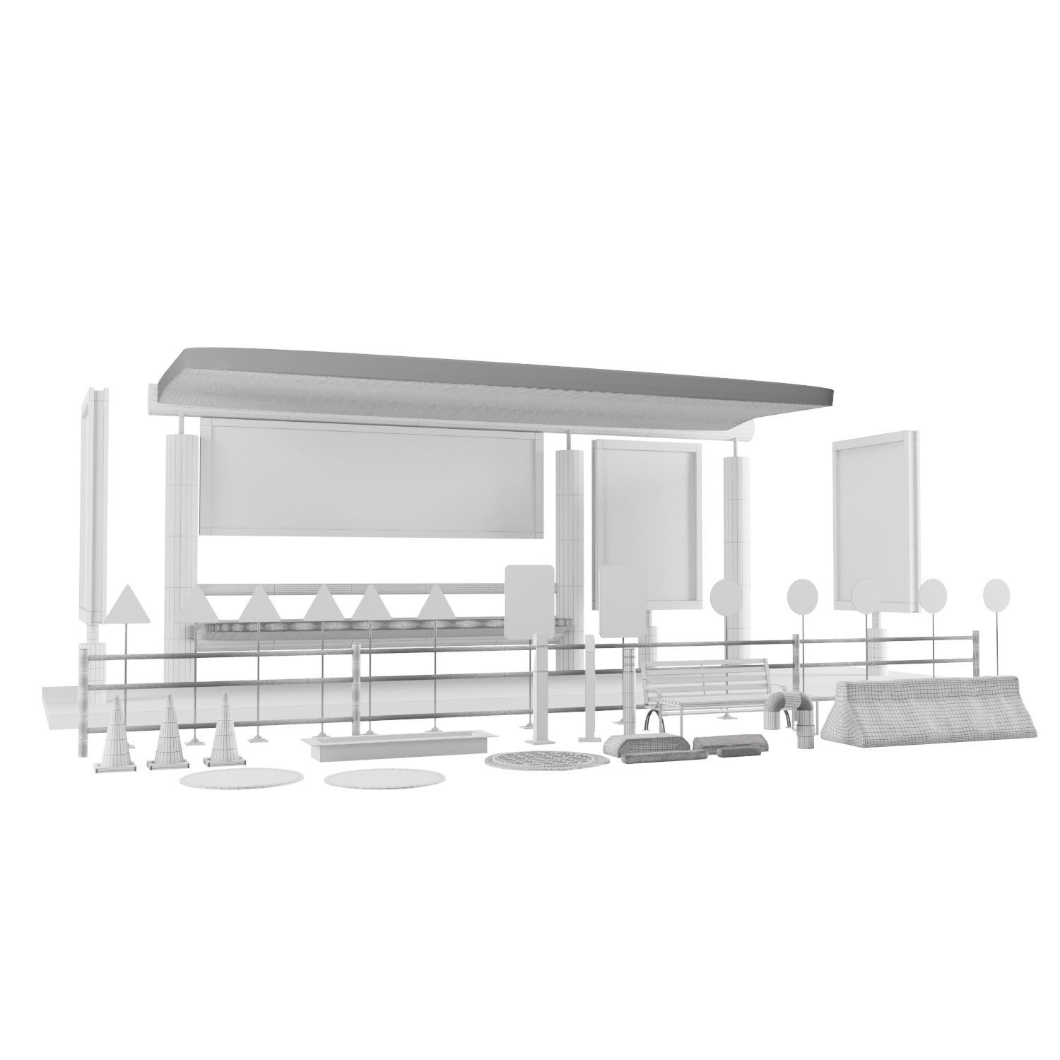 Street kitbash Low-poly 3D model_4