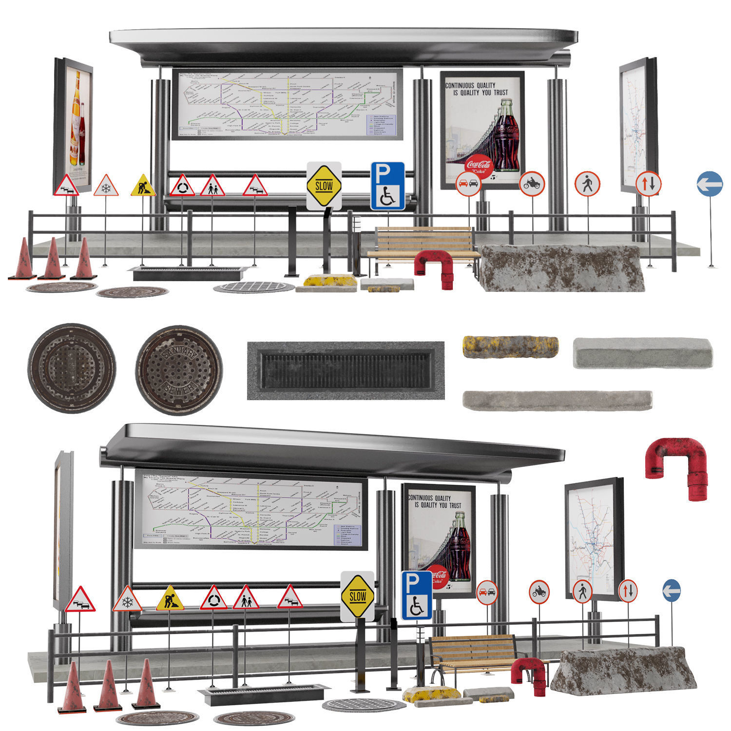 Street kitbash Low-poly 3D model_2