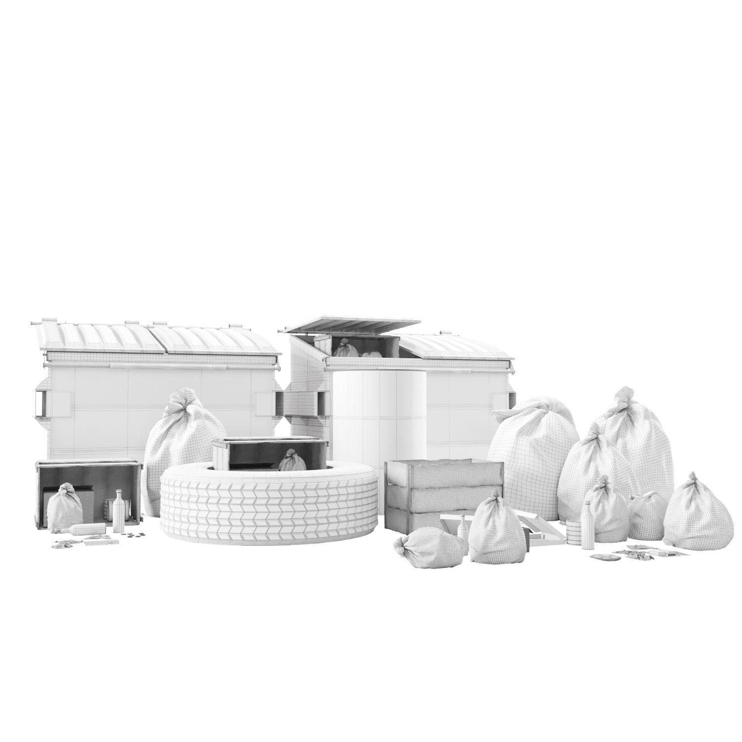 Street kitbash Low-poly 3D model_3