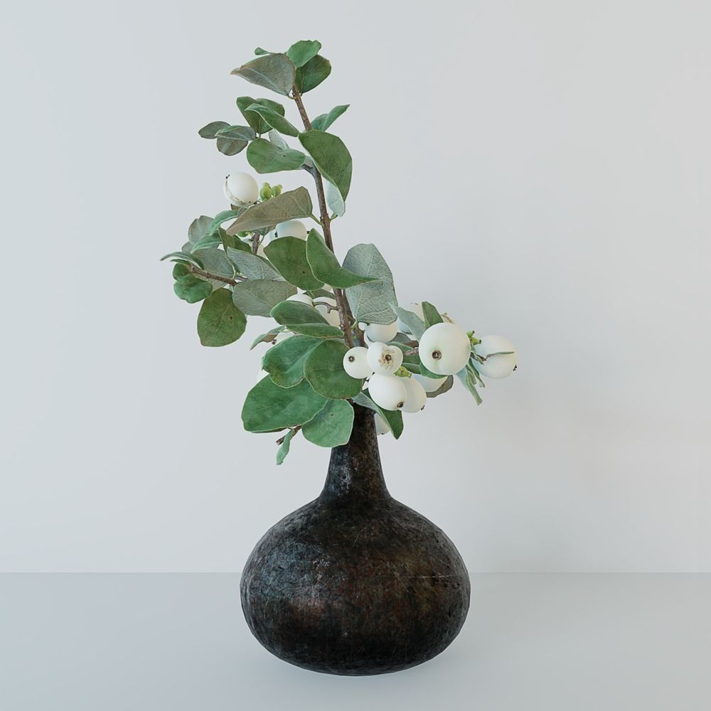 Snowberry branch in vase 3D model_5