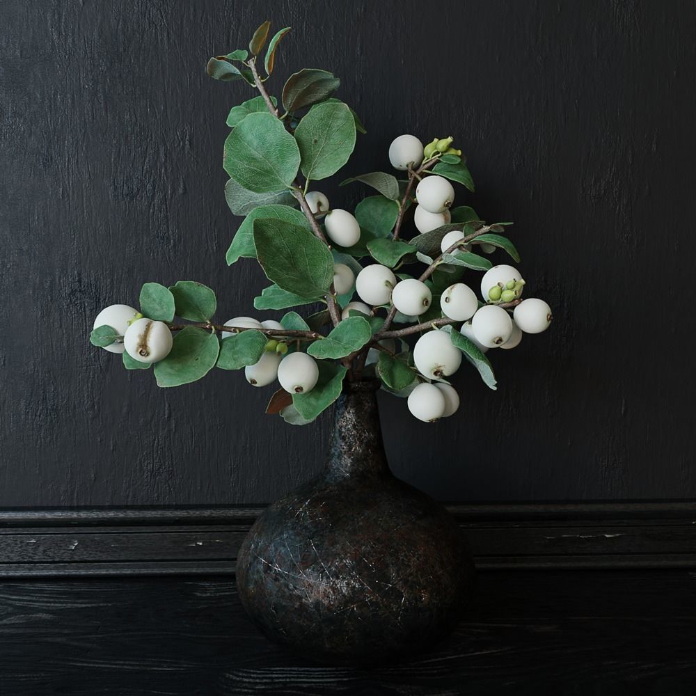 Snowberry branch in vase 3D model_10