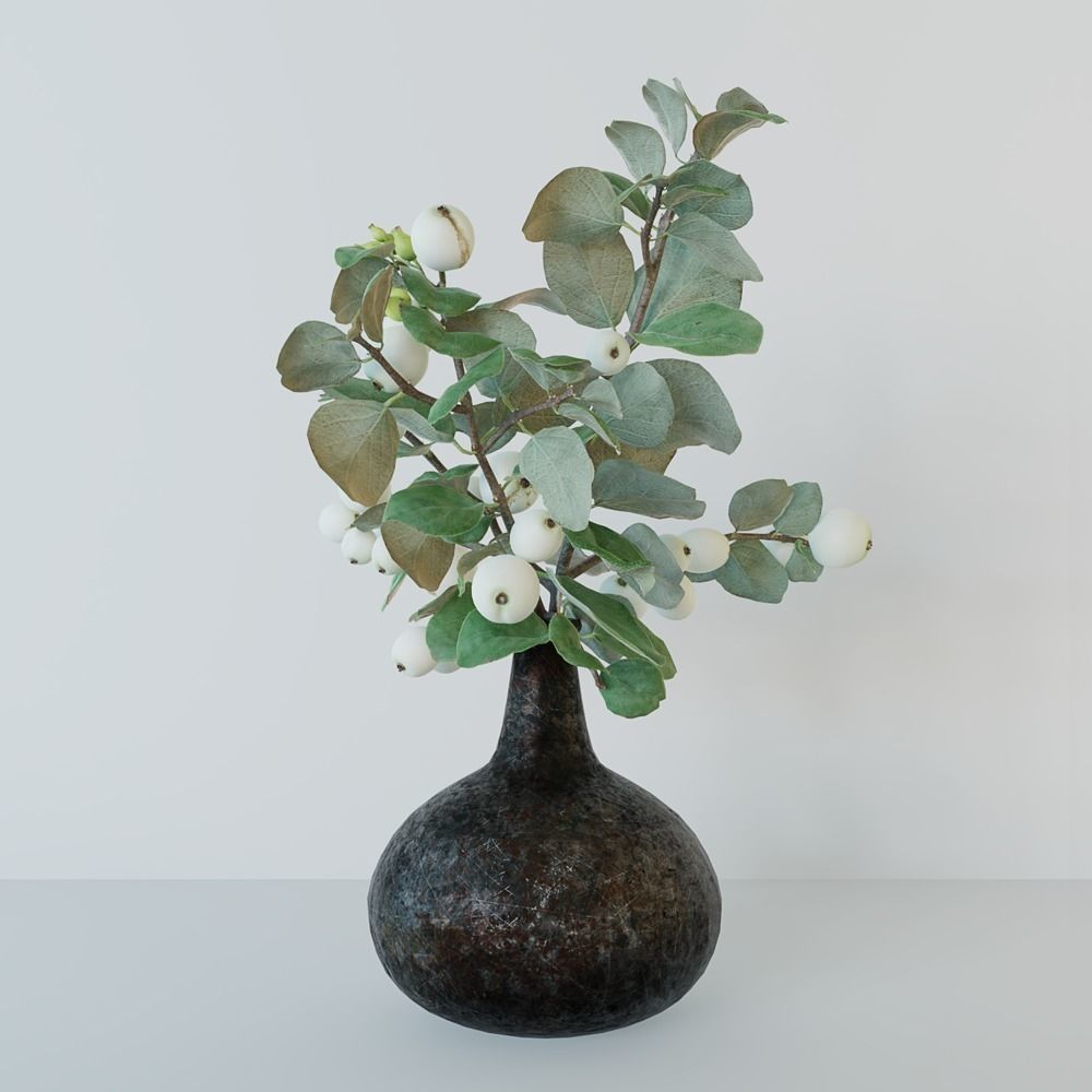 Snowberry branch in vase 3D model_6