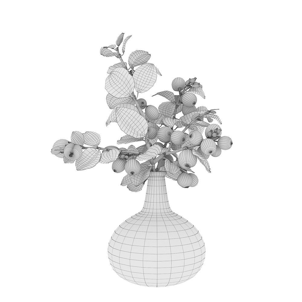 Snowberry branch in vase 3D model_3