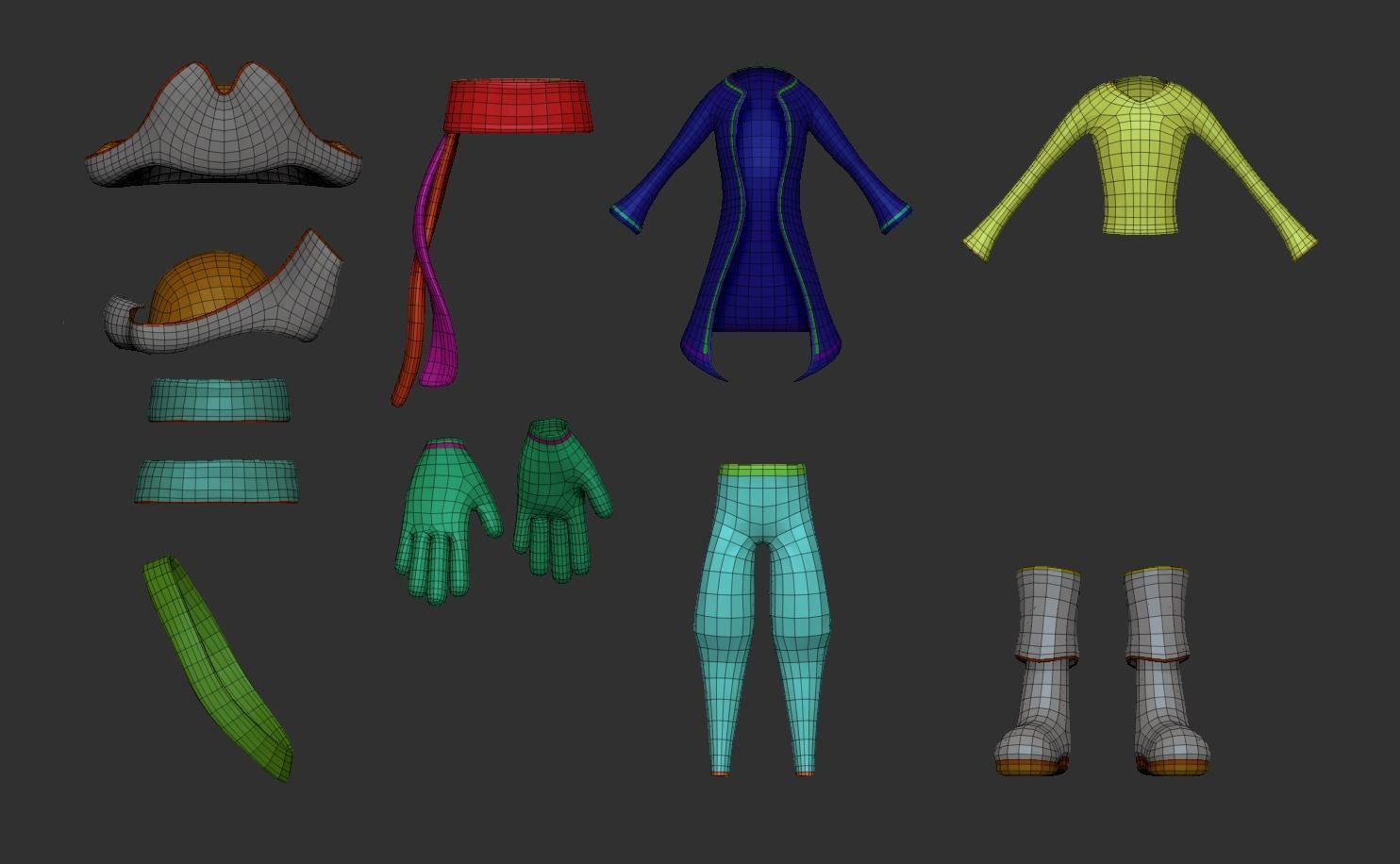 Pirate Costume - Character Outfit Skin Low-poly 3D model_7