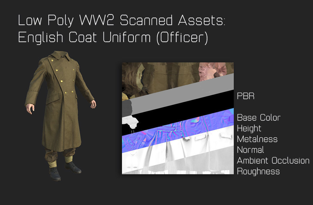 WW2 English Military Uniform Officer - WW2 Scanned Asset Pack Low-poly 3D model_3