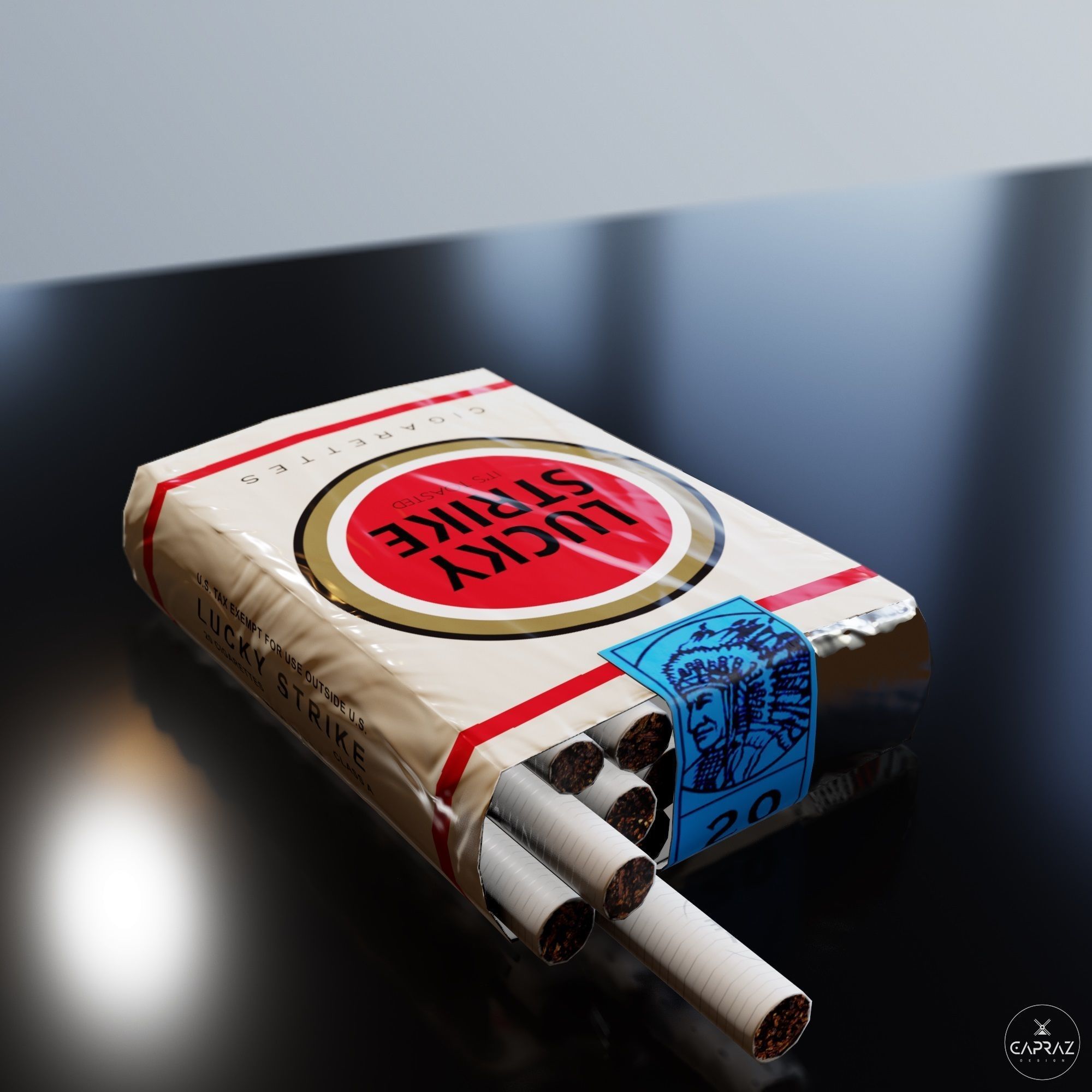 Cigarette Pack - Lucky Strike - PBR Low-poly 3D model_2