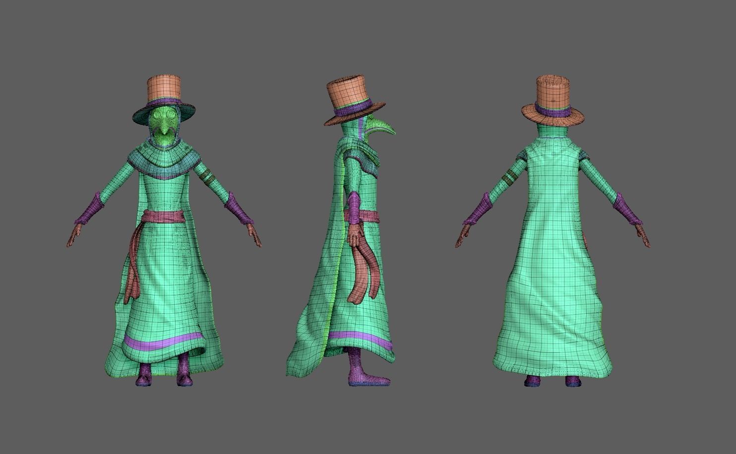 Plague Doctor  Robe - Character Skin Costume Outfit Low-poly 3D model_10