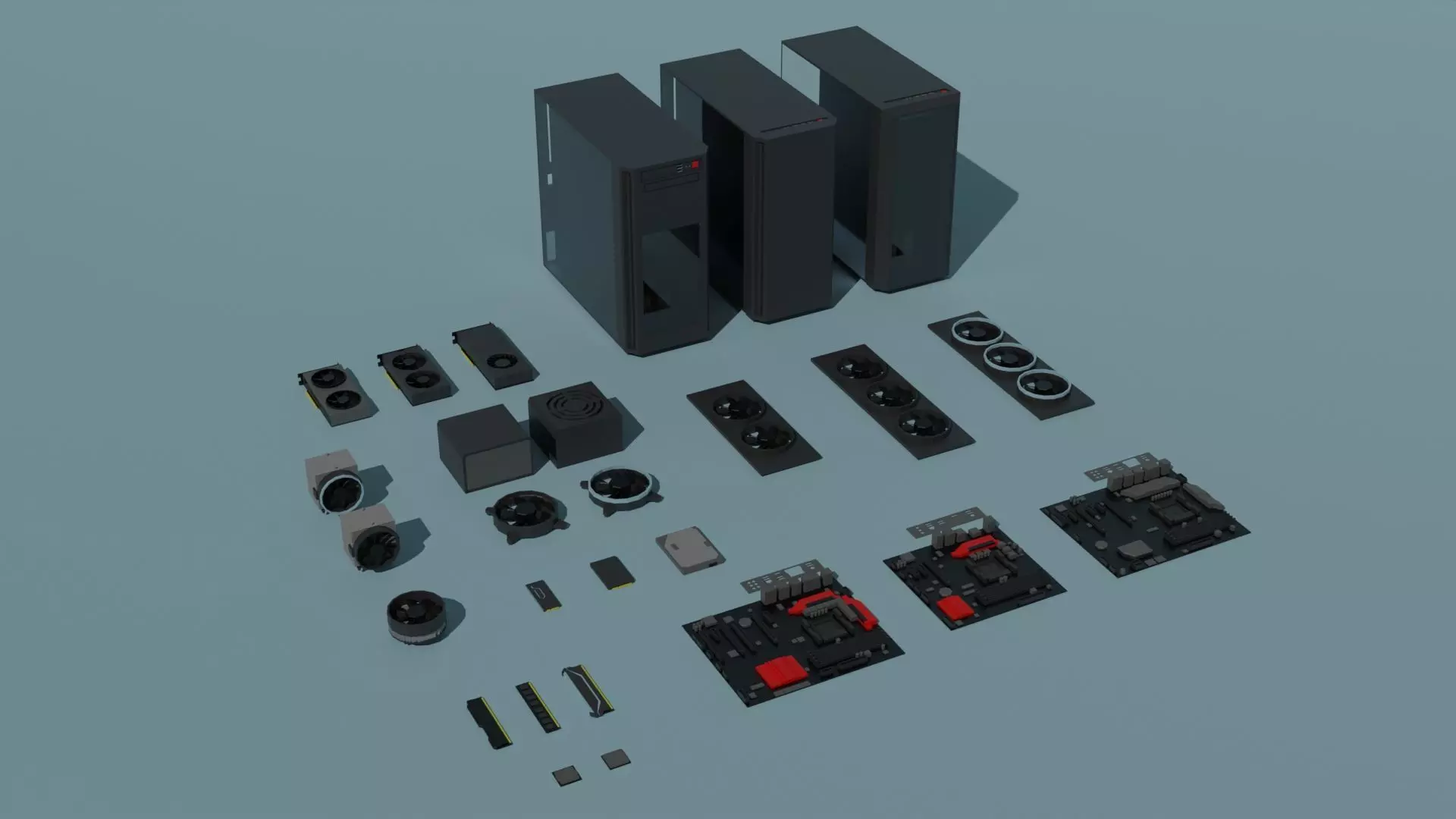 Computer Parts Low-poly 3D model_0