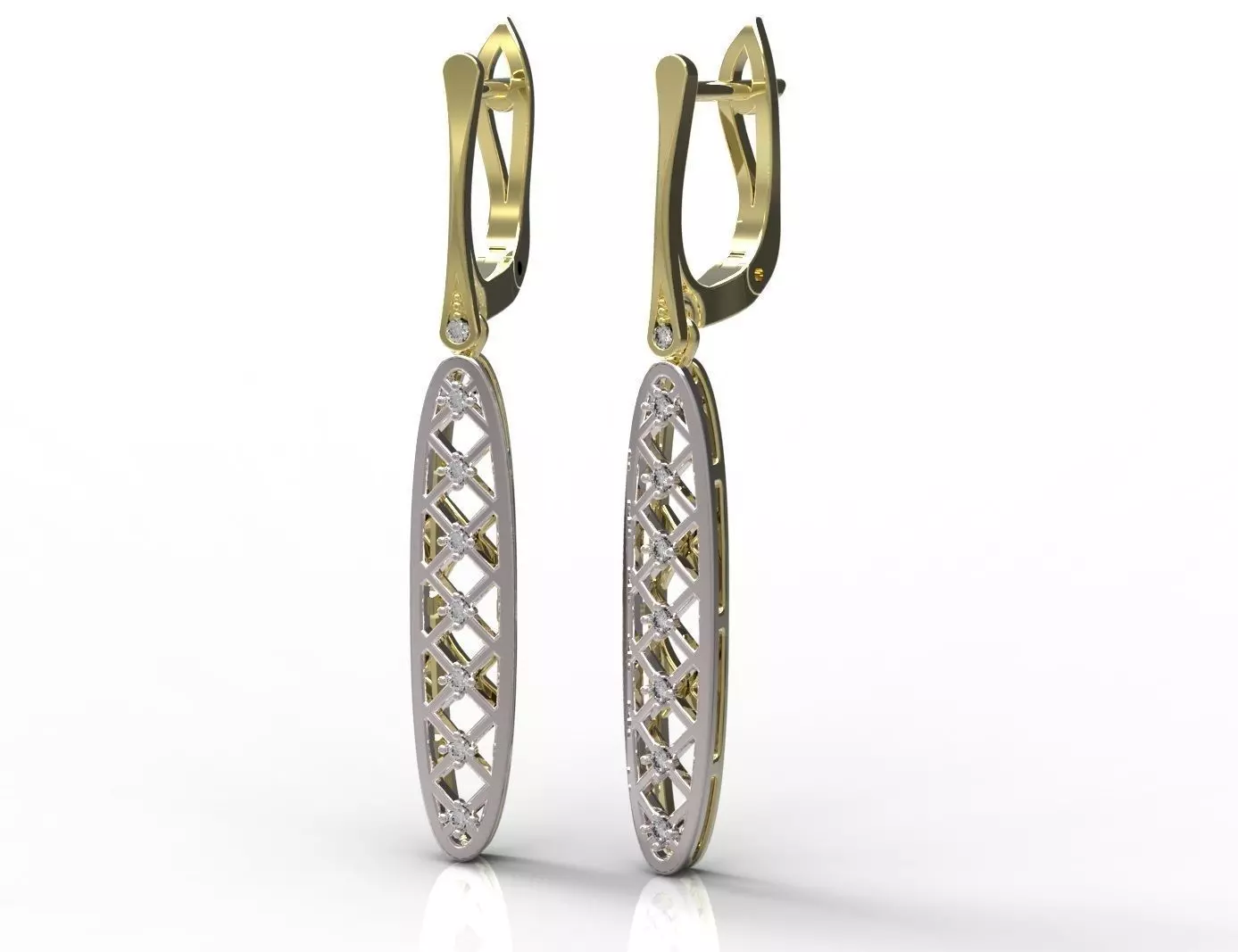 Earrings gold diamond drop 3D print model_0