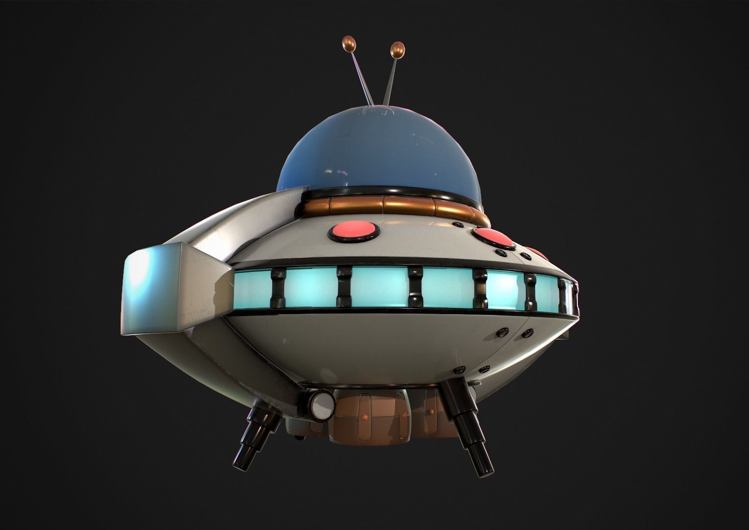 Cartoon Spaceship PBR Low-poly 3D model_4