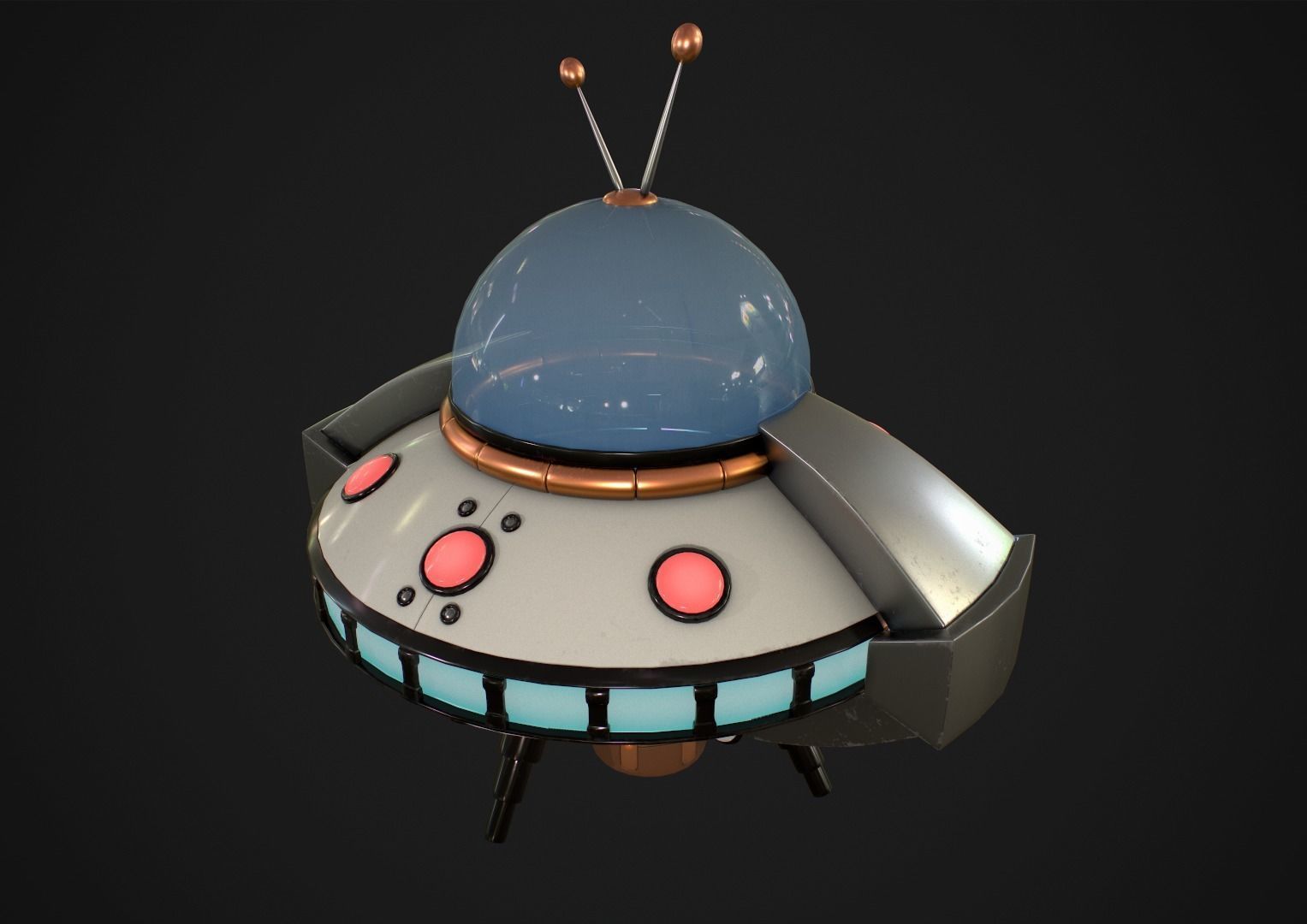 Cartoon Spaceship PBR Low-poly 3D model_3