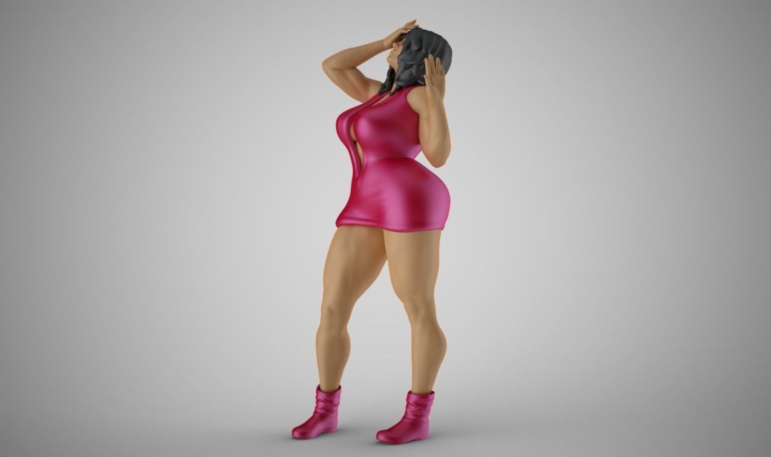 Unwillingness woman in dress 3D print model_4