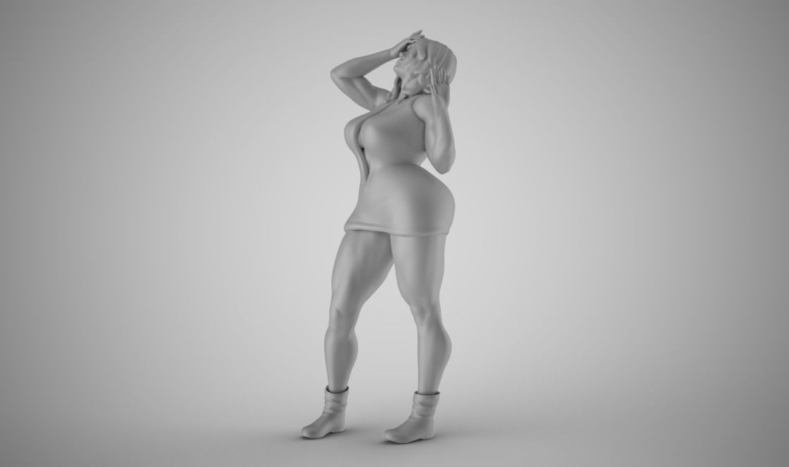 Unwillingness woman in dress 3D print model_3