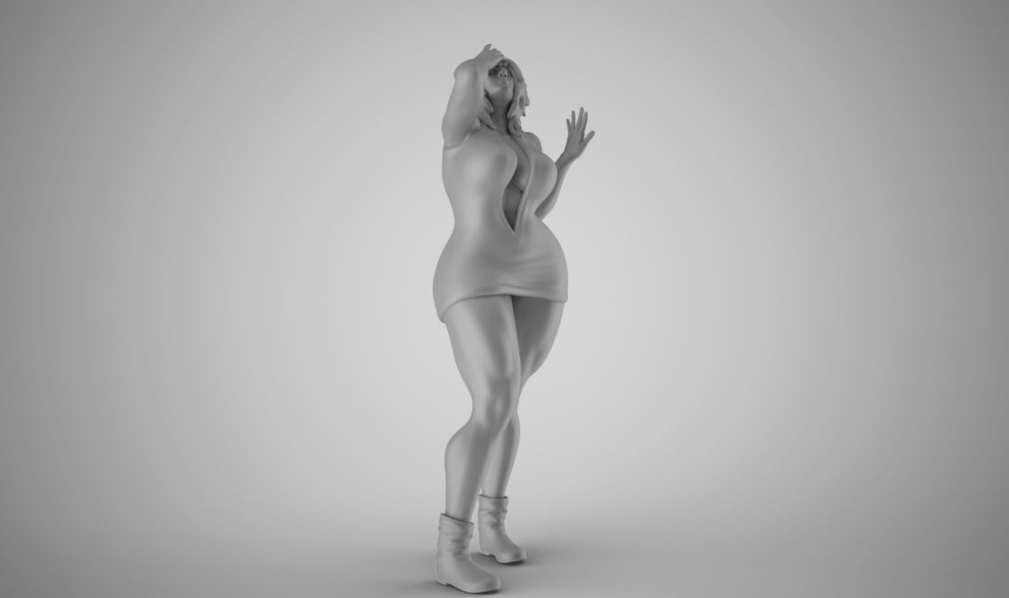 Unwillingness woman in dress 3D print model_1