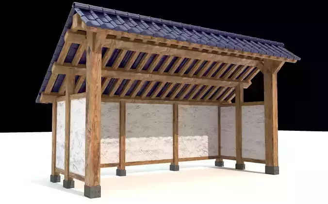 open shed with plaster wall Low-poly 3D model