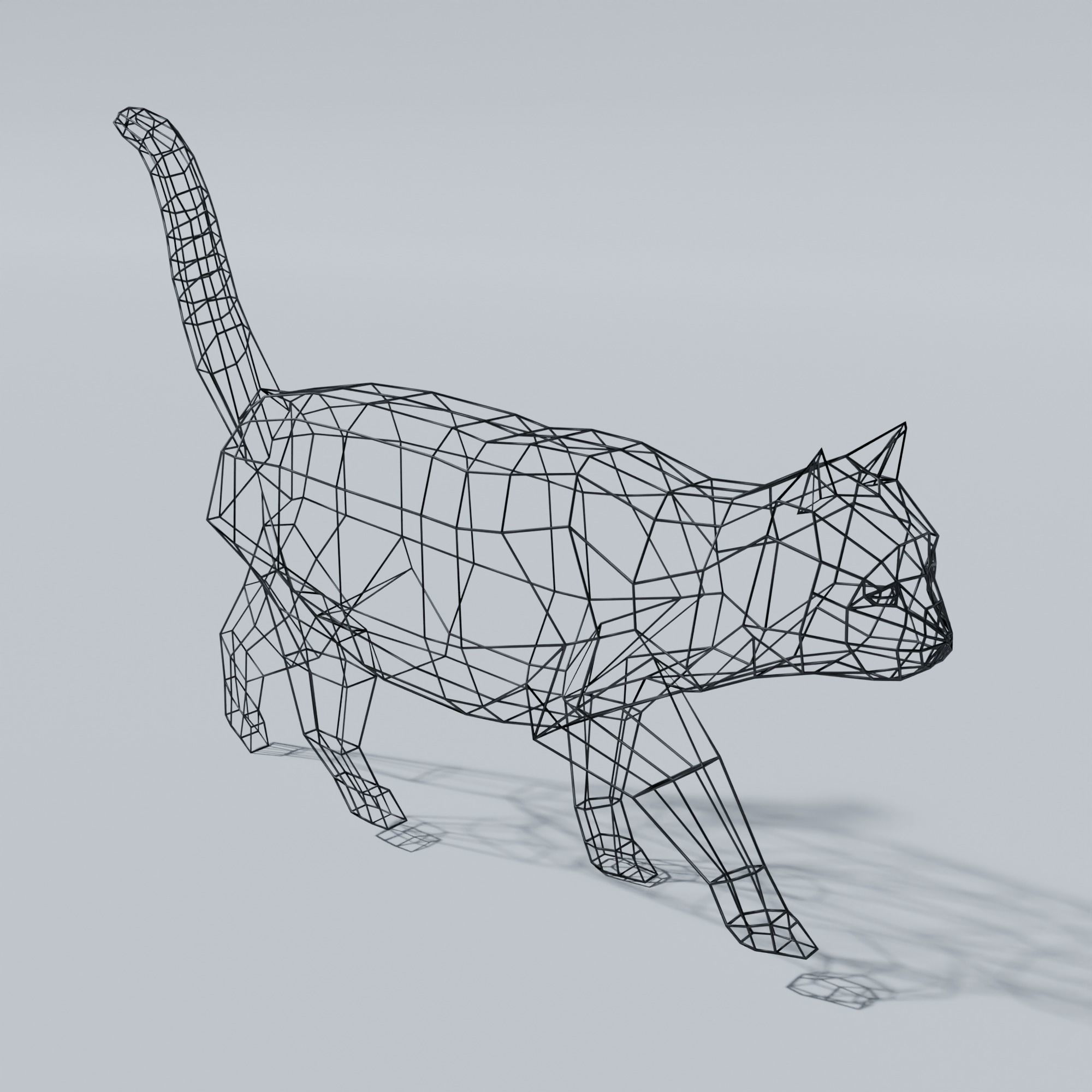 golden cat statuette-low poly Low-poly 3D model_5
