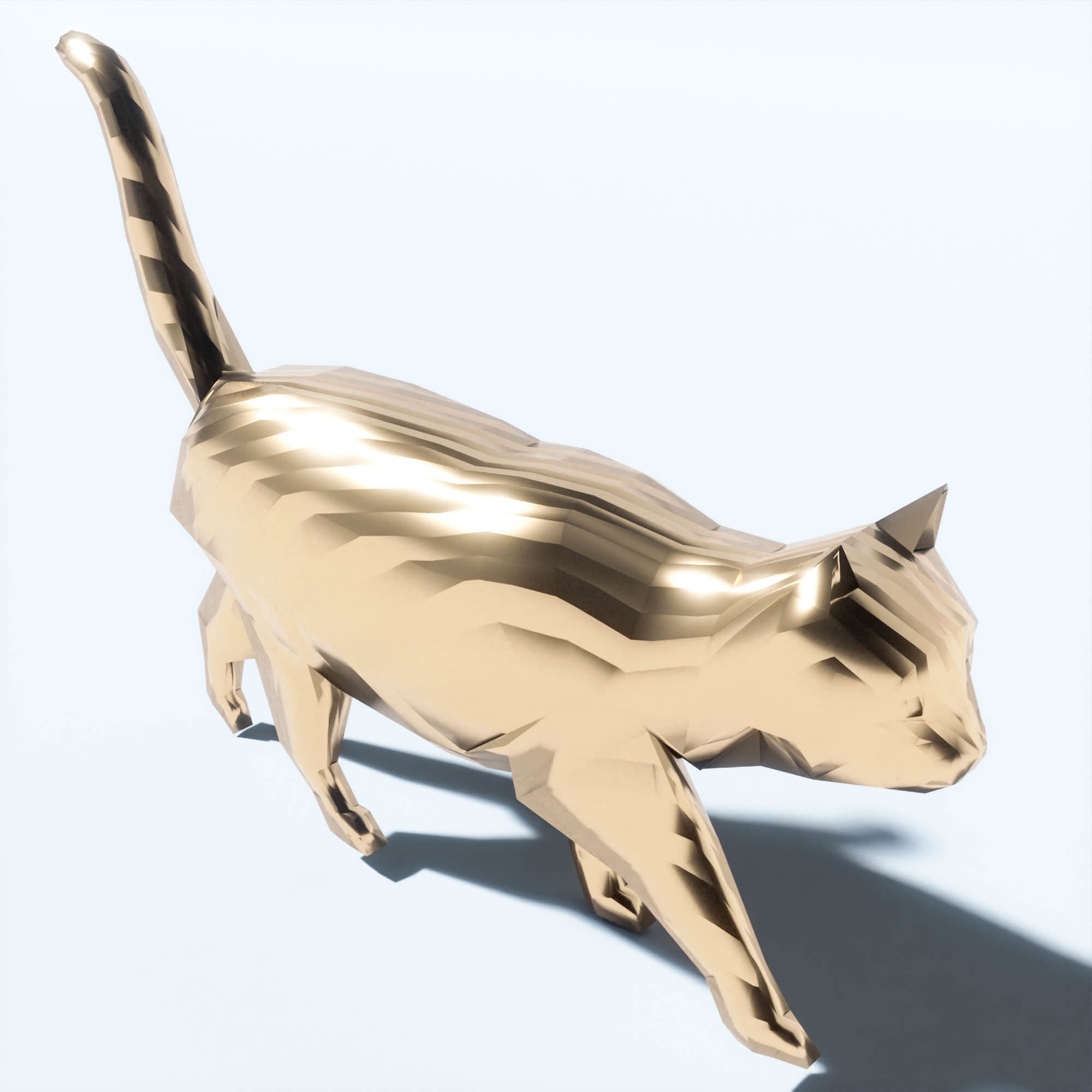 golden cat statuette-low poly Low-poly 3D model_1