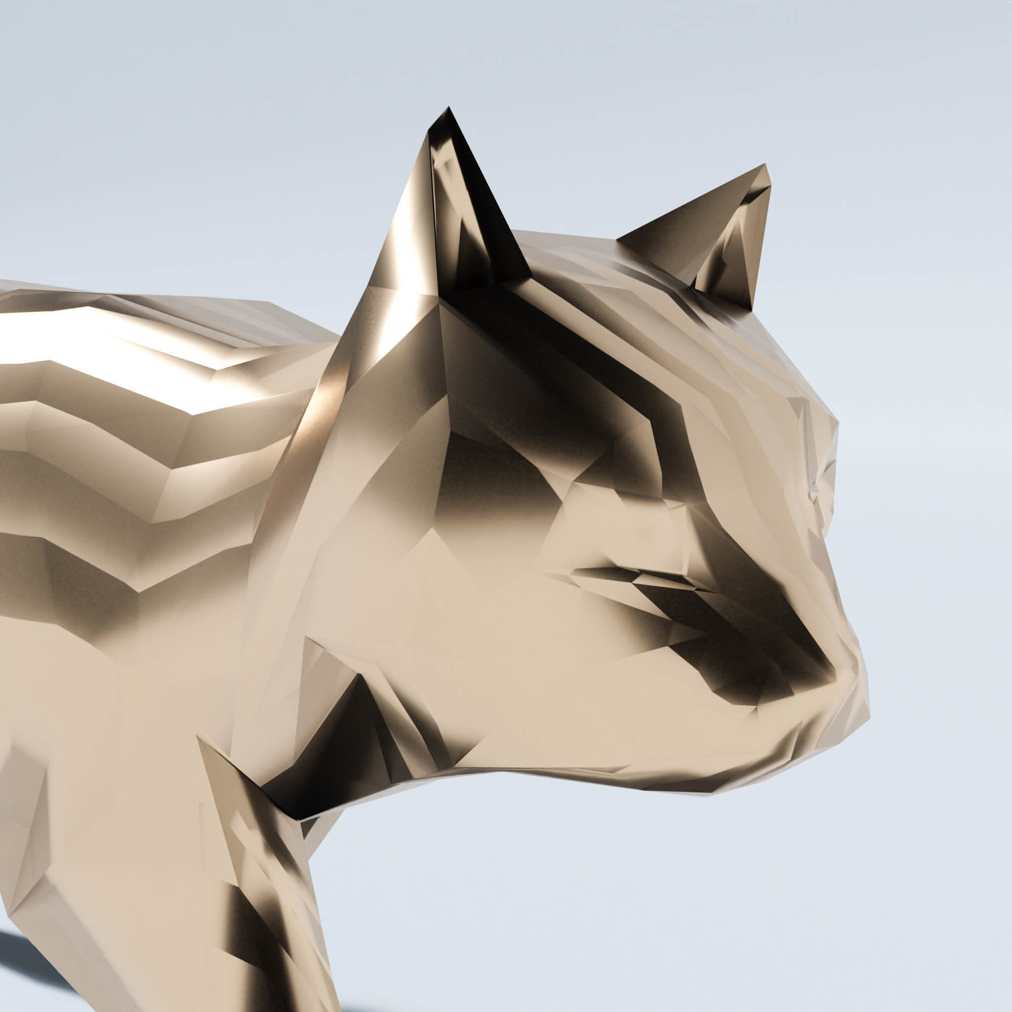 golden cat statuette-low poly Low-poly 3D model_4