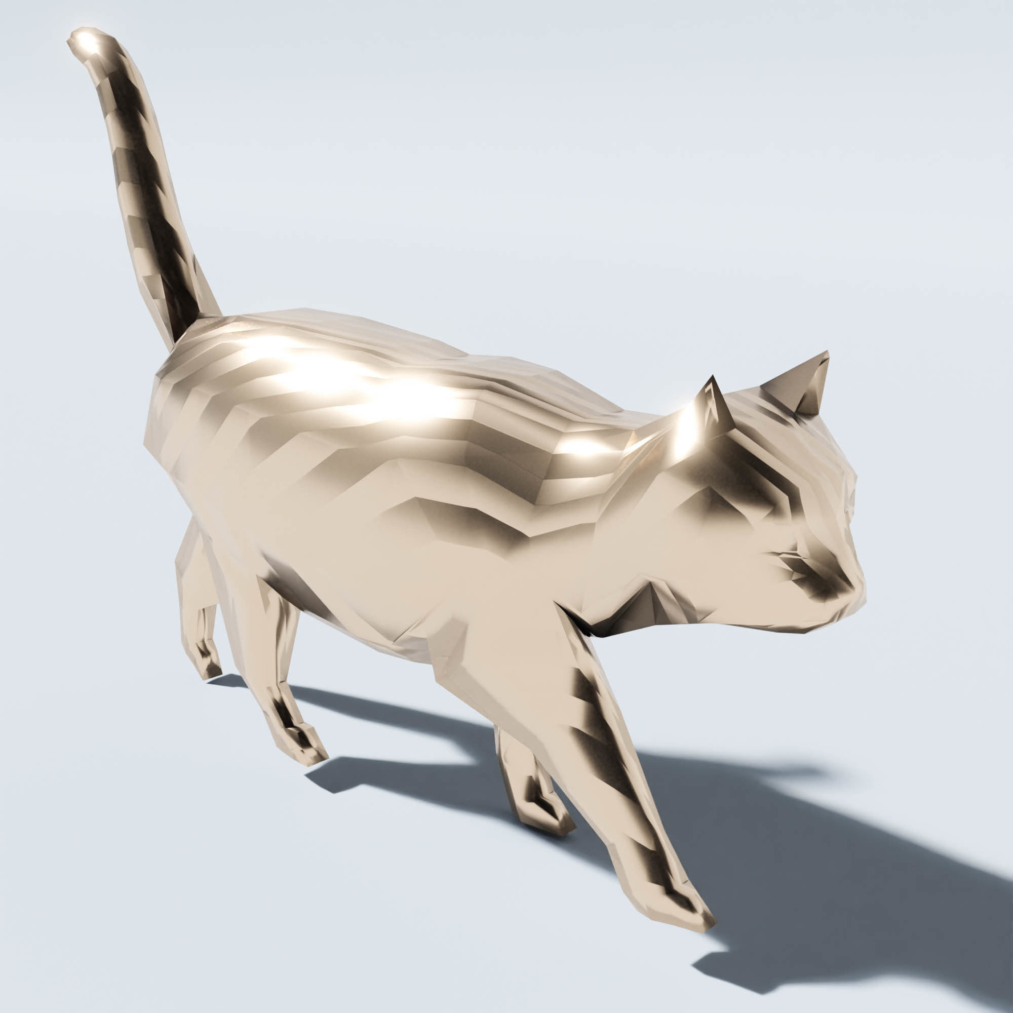 golden cat statuette-low poly Low-poly 3D model_3