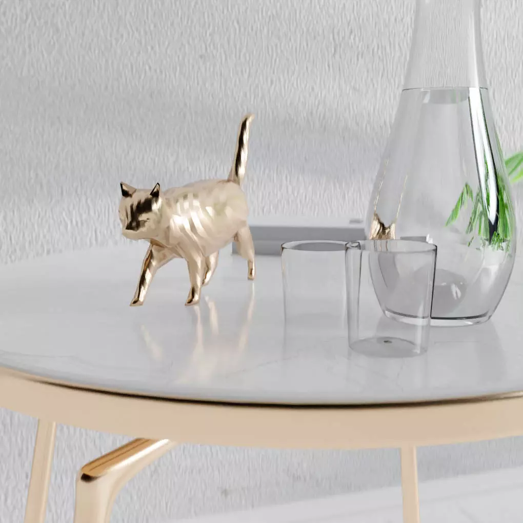 golden cat statuette-low poly Low-poly 3D model_0